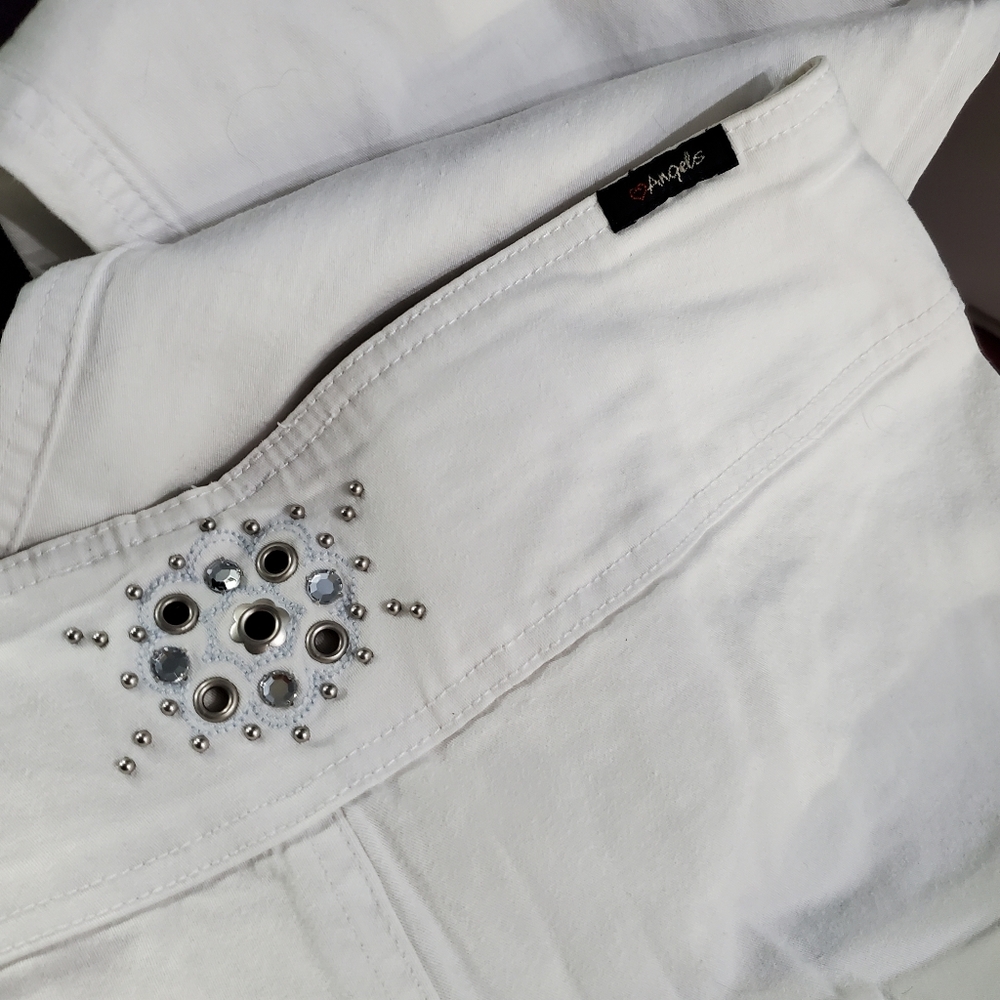 Vintage 2yk Angels Rhinestones Beaded White Flare/ Bootcut Pants Size 5 - Picture 5 of 11